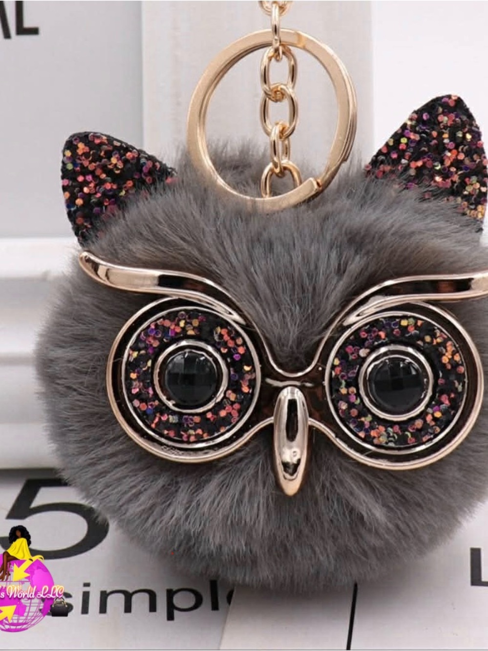 Cute Grey Owl Pom Keychain Bag Charm - Unbranded